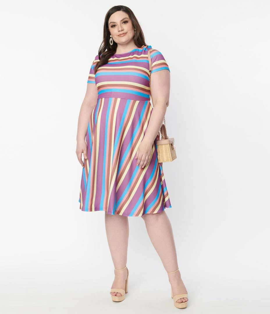 Sale Unique Vintage Plus Size Neapolitan Stripes Short Sleeve Nicole Swing Dress