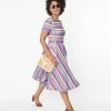 Unique Vintage Neapolitan Stripes Short Sleeve Nicole Swing Dress Sale