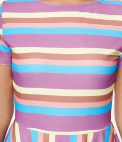 Unique Vintage Neapolitan Stripes Short Sleeve Nicole Swing Dress Sale