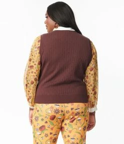 Smak Parlour Plus Size Brown Chandler Crop Sweater Vest Trending