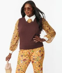 Smak Parlour Plus Size Brown Chandler Crop Sweater Vest Trending