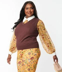 Smak Parlour Plus Size Brown Chandler Crop Sweater Vest Trending
