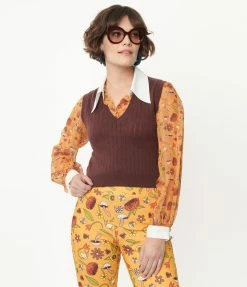 Trending Smak Parlour Brown Chandler Crop Sweater Vest