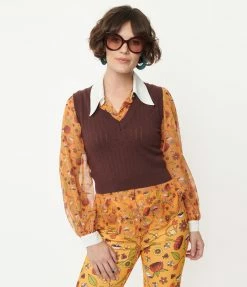 Trending Smak Parlour Brown Chandler Crop Sweater Vest