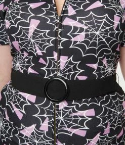 Smak Parlour Plus Size Black & Purple Spiderweb Print Belted Romper