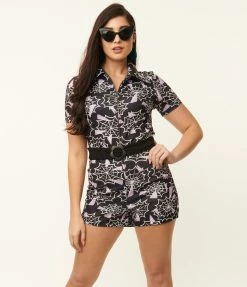 Smak Parlour Black & Purple Spiderweb Print Belted Romper Sale