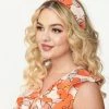Hair Accessories Unique Vintage Cream & Orange Floral Print Hair Scarf