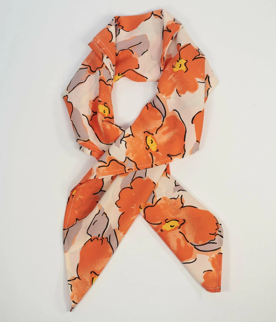 Hair Accessories Unique Vintage Cream & Orange Floral Print Hair Scarf