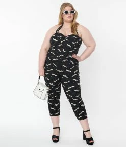 Rompers & Jumpsuits Unique Vintage Plus Size Black & Glow In The Dark Bat Print Marcel Jumpsuit