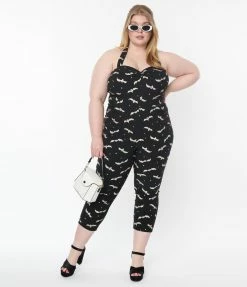 Rompers & Jumpsuits Unique Vintage Plus Size Black & Glow In The Dark Bat Print Marcel Jumpsuit