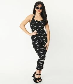 Clothing Unique Vintage Black & Glow In The Dark Bat Print Marcel Jumpsuit