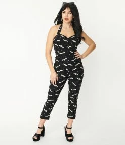 Clothing Unique Vintage Black & Glow In The Dark Bat Print Marcel Jumpsuit