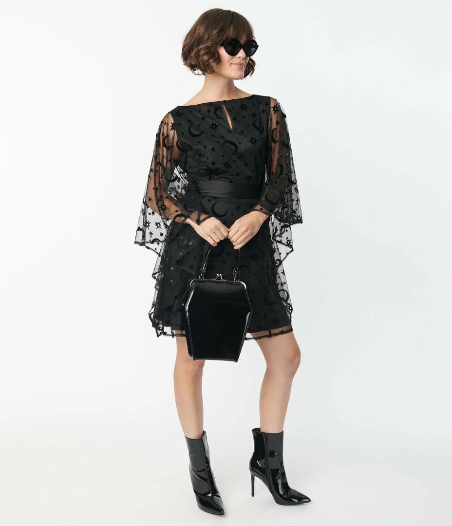 Smak Parlour Black Mesh Moon & Stars Social Climber Caftan Sale
