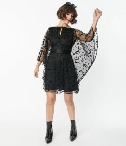 Smak Parlour Black Mesh Moon & Stars Social Climber Caftan Sale