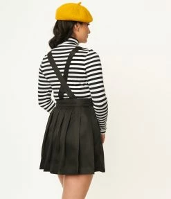 Clothing Unique Vintage 1950s Black Pleated Suspender Mini Skirt