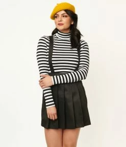 Clothing Unique Vintage 1950s Black Pleated Suspender Mini Skirt