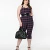 Trending Unique Vintage Plus Size Purple & Black Plaid Marcel Jumpsuit