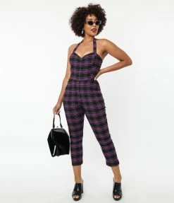 Unique Vintage Purple & Black Plaid Marcel Jumpsuit