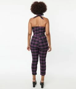 Unique Vintage Purple & Black Plaid Marcel Jumpsuit
