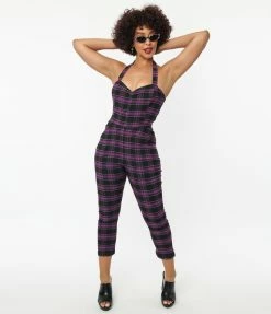 Unique Vintage Purple & Black Plaid Marcel Jumpsuit