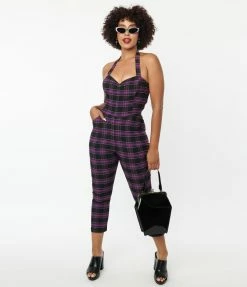 Unique Vintage Purple & Black Plaid Marcel Jumpsuit
