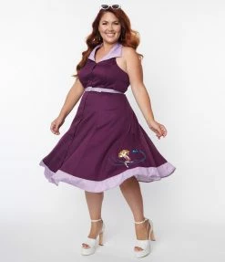 Jetsons X Unique Vintage Plus Size Purple Jane Halter Swing Dress