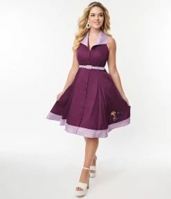 Jetsons X Unique Vintage Purple Jane Halter Swing Dress Clothing