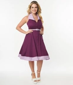 Jetsons X Unique Vintage Purple Jane Halter Swing Dress Clothing
