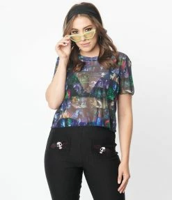 Corpse Bride X Unique Vintage Movie Collage Mesh Crop Top Fan Flair