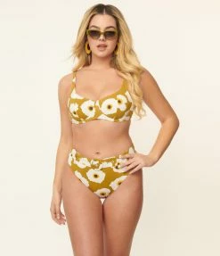 Kingdom & State Olive & White Poppy Swim Top Swimwear