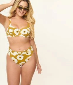 Kingdom & State Olive & White Poppy Swim Top Swimwear