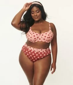 Kingdom & State Plus Size Dusty Pink & Burgundy Polka Dot Swim Top