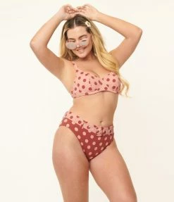 Kingdom & State Burgundy & Dusty Pink Polka Dot Swim Bottoms