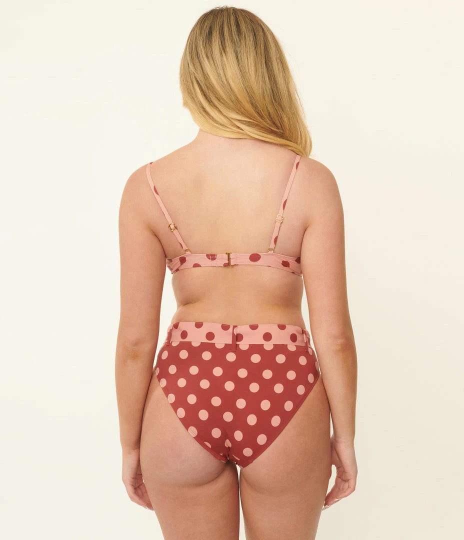 Kingdom & State Burgundy & Dusty Pink Polka Dot Swim Bottoms