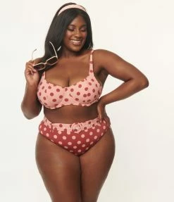 Kingdom & State Plus Size Burgundy & Dusty Pink Polka Dot Swim Bottoms Swimwear