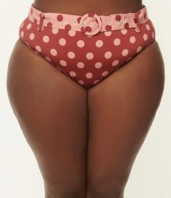 Kingdom & State Plus Size Burgundy & Dusty Pink Polka Dot Swim Bottoms Swimwear