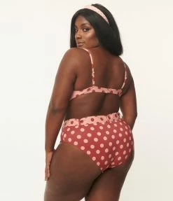 Kingdom & State Plus Size Burgundy & Dusty Pink Polka Dot Swim Bottoms Swimwear