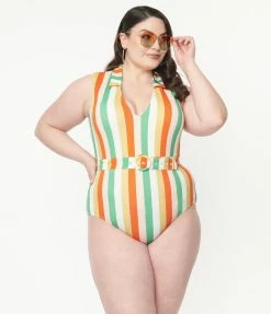 Kingdom & State Plus Size Multi Stripe One Piece Swimsuit