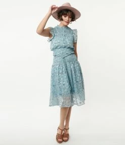 Clothing Company Blue & Floral Print Smocked Flare Dress Sale