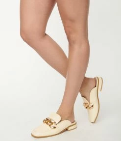 Mata Group Cream & Rhinestone Loafer Mule Flats