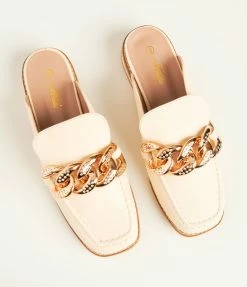 Mata Group Cream & Rhinestone Loafer Mule Flats