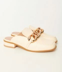 Mata Group Cream & Rhinestone Loafer Mule Flats