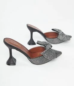 Mata Group Heels & Wedges Black Glitter & Silver Rhinestone Bow Heels