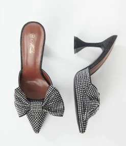 Mata Group Heels & Wedges Black Glitter & Silver Rhinestone Bow Heels