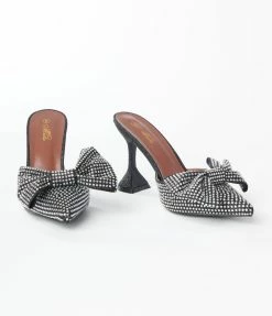 Mata Group Heels & Wedges Black Glitter & Silver Rhinestone Bow Heels
