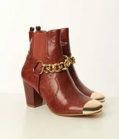 Mata Group Boots Brown Reptile Embossed & Gold Toe Booties