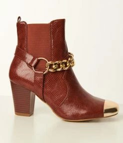 Mata Group Boots Brown Reptile Embossed & Gold Toe Booties