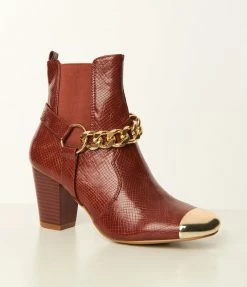 Mata Group Boots Brown Reptile Embossed & Gold Toe Booties