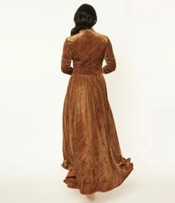 Unique Vintage Olive Green & Rust Devore Velvet Tallullah Duster Sale