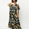 Clothing Unique Vintage Black & Orange Floral Burton Caftan Dress